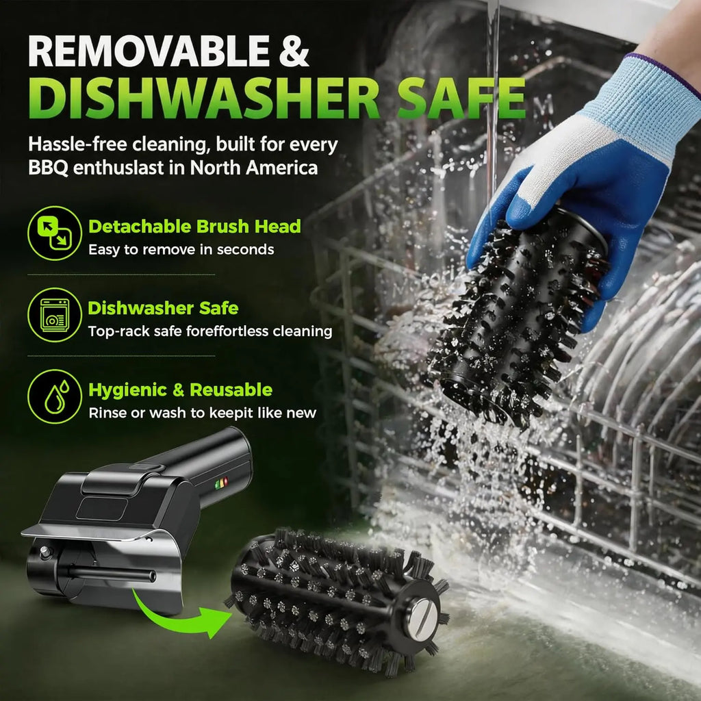 Cordless USB Rechargeable Electric BBQ Cleaning Brush - High Speed Motor, Heavy-Duty Stainless Steel Bristles, Replaceable Detachable Head, Automatic Grate Cleaner, Scouring Pad, Scratch-Resistant Gloves, Grilling Accessories for Fathers, Husbands, Utensi