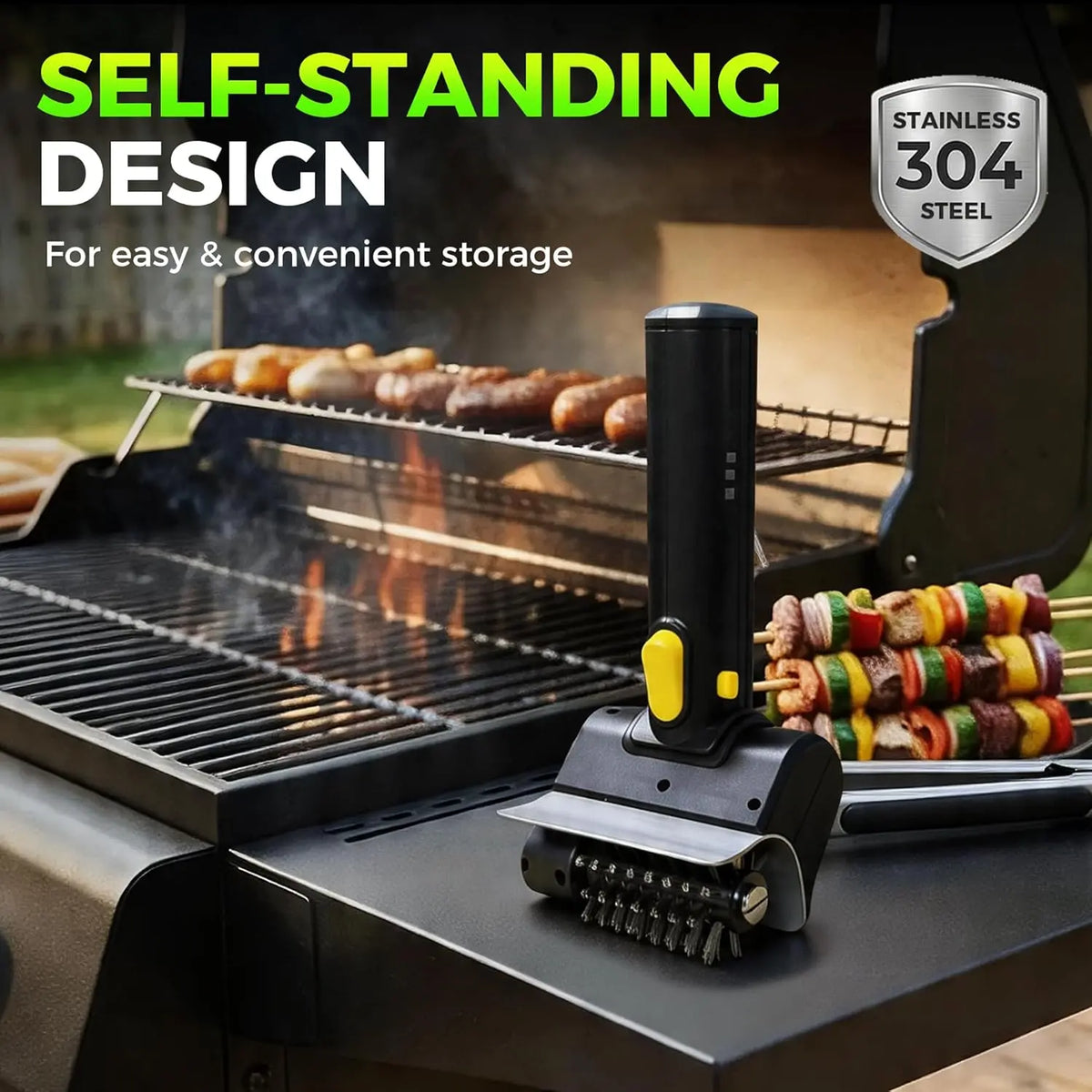 Cordless USB Rechargeable Electric BBQ Cleaning Brush - High Speed Motor, Heavy-Duty Stainless Steel Bristles, Replaceable Detachable Head, Automatic Grate Cleaner, Scouring Pad, Scratch-Resistant Gloves, Grilling Accessories for Fathers, Husbands, Utensi