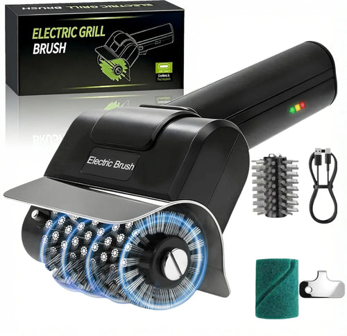 Cordless USB Rechargeable Electric BBQ Cleaning Brush - High Speed Motor, Heavy-Duty Stainless Steel Bristles, Replaceable Detachable Head, Automatic Grate Cleaner, Scouring Pad, Scratch-Resistant Gloves, Grilling Accessories for Fathers, Husbands, Utensi
