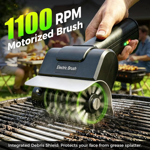 Cordless USB Rechargeable Electric BBQ Cleaning Brush - High Speed Motor, Heavy-Duty Stainless Steel Bristles, Replaceable Detachable Head, Automatic Grate Cleaner, Scouring Pad, Scratch-Resistant Gloves, Grilling Accessories for Fathers, Husbands, Utensi