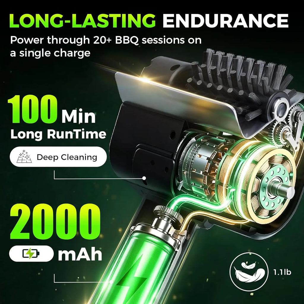Cordless USB Rechargeable Electric BBQ Cleaning Brush - High Speed Motor, Heavy-Duty Stainless Steel Bristles, Replaceable Detachable Head, Automatic Grate Cleaner, Scouring Pad, Scratch-Resistant Gloves, Grilling Accessories for Fathers, Husbands, Utensi